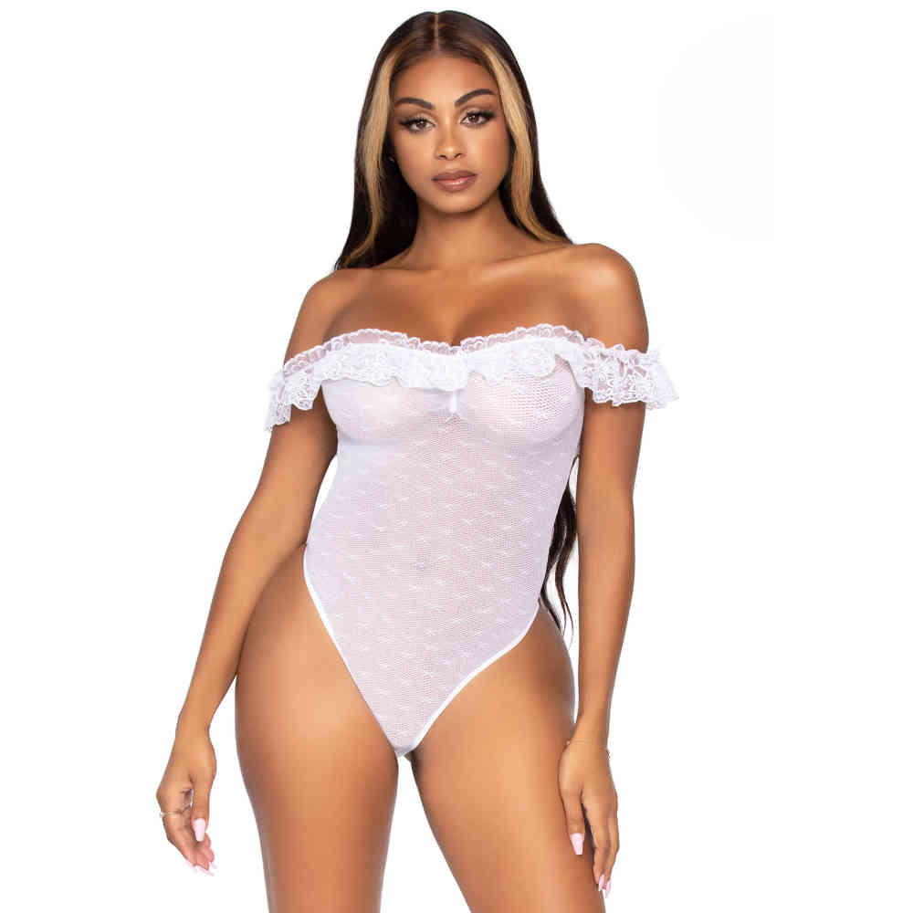Leg Avenue - Lace Ruffle Teddy Body - Wit